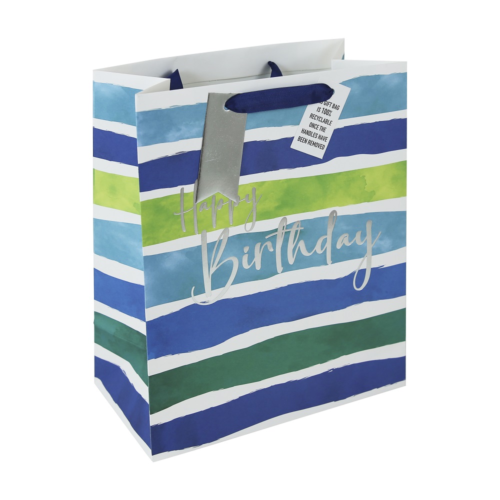 GIFT BAG MALE BDAY STRIPES L (33964-2C)